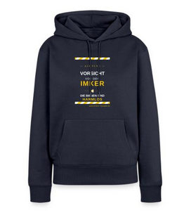 Bio Hoodie für Imker mit Motiv „Vorsicht vor dem Imker